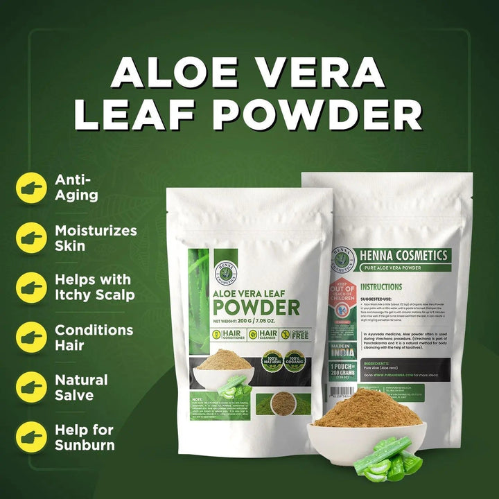 Aloe Vera Leaf Powder 100 Grams (3.53 Oz.) Hair and Skin Supplement - Henna Cosmetics