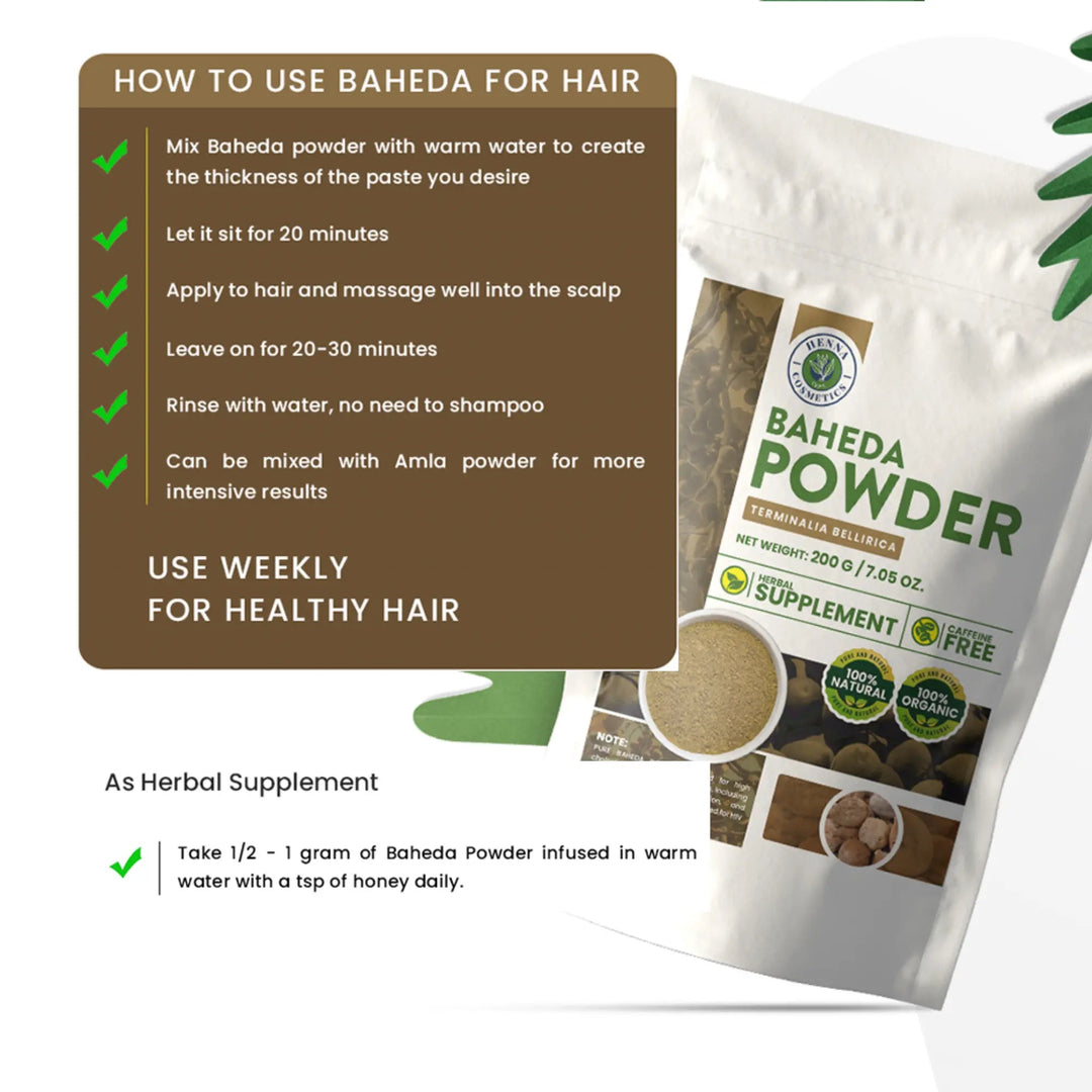 Baheda Powder 100 Grams (3.5 oz.) Hair and Skin Supplement - Henna Cosmetics