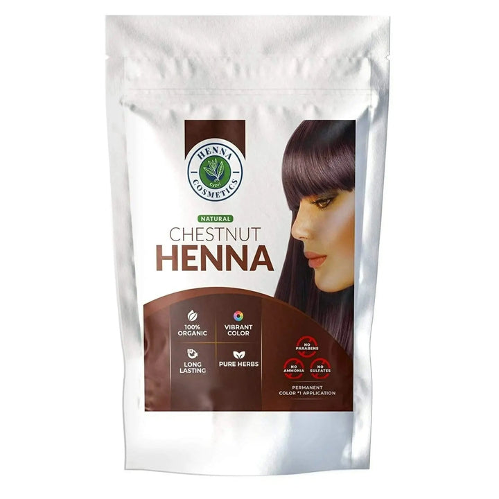 Chestnut Henna Mix, Hair Dye 100 Grams + Pure Indigo Powder 100 Grams. (Bundle for Gray Hair) - Henna Cosmetics