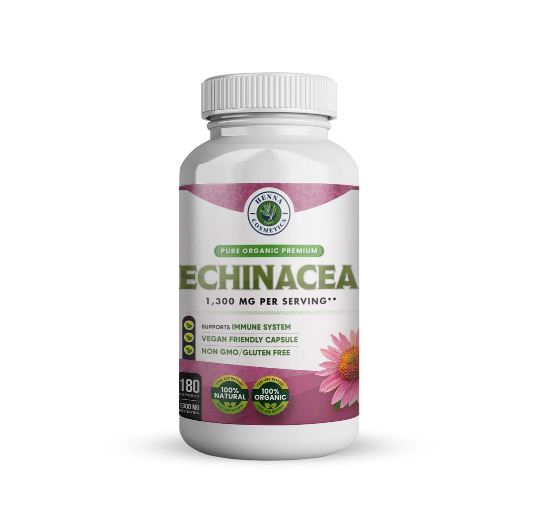 Echinacea Capsules 1300 Grams - 180 Vegetarian Capsules - Henna Cosmetics