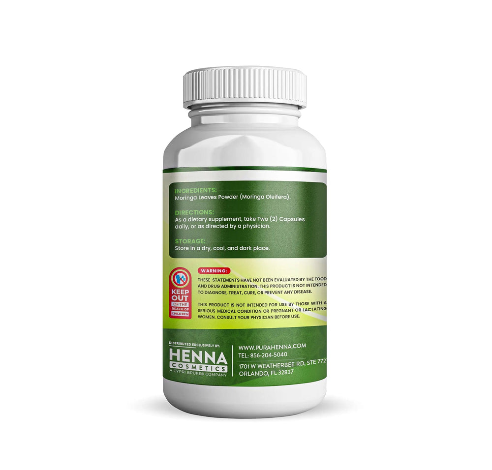 Moringa Oleifera 180 Capsules - Energy, Metabolism and Immune Support - Henna Cosmetics