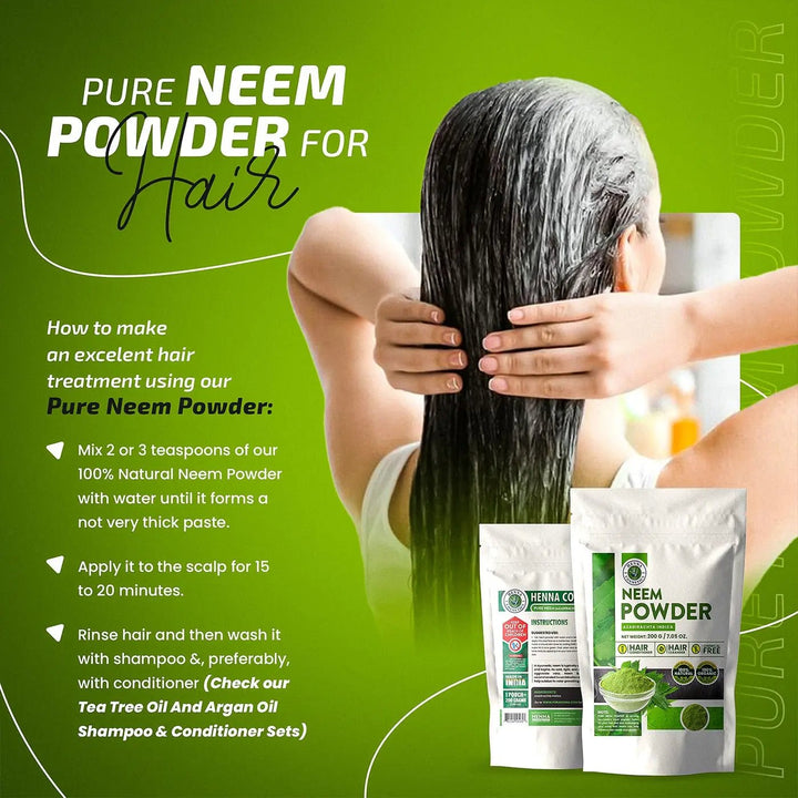 Neem Powder (Azadirachta Indica) 100 Grams (3.53 Oz.) Hair and Skin Supplement - Henna Cosmetics