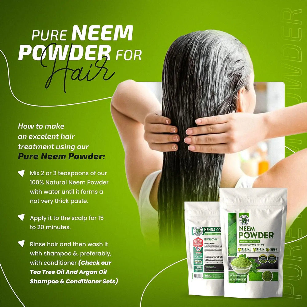 Neem Powder (Azadirachta Indica) 200 Grams (7.05 oz.) Hair and Skin Supplement - Henna Cosmetics