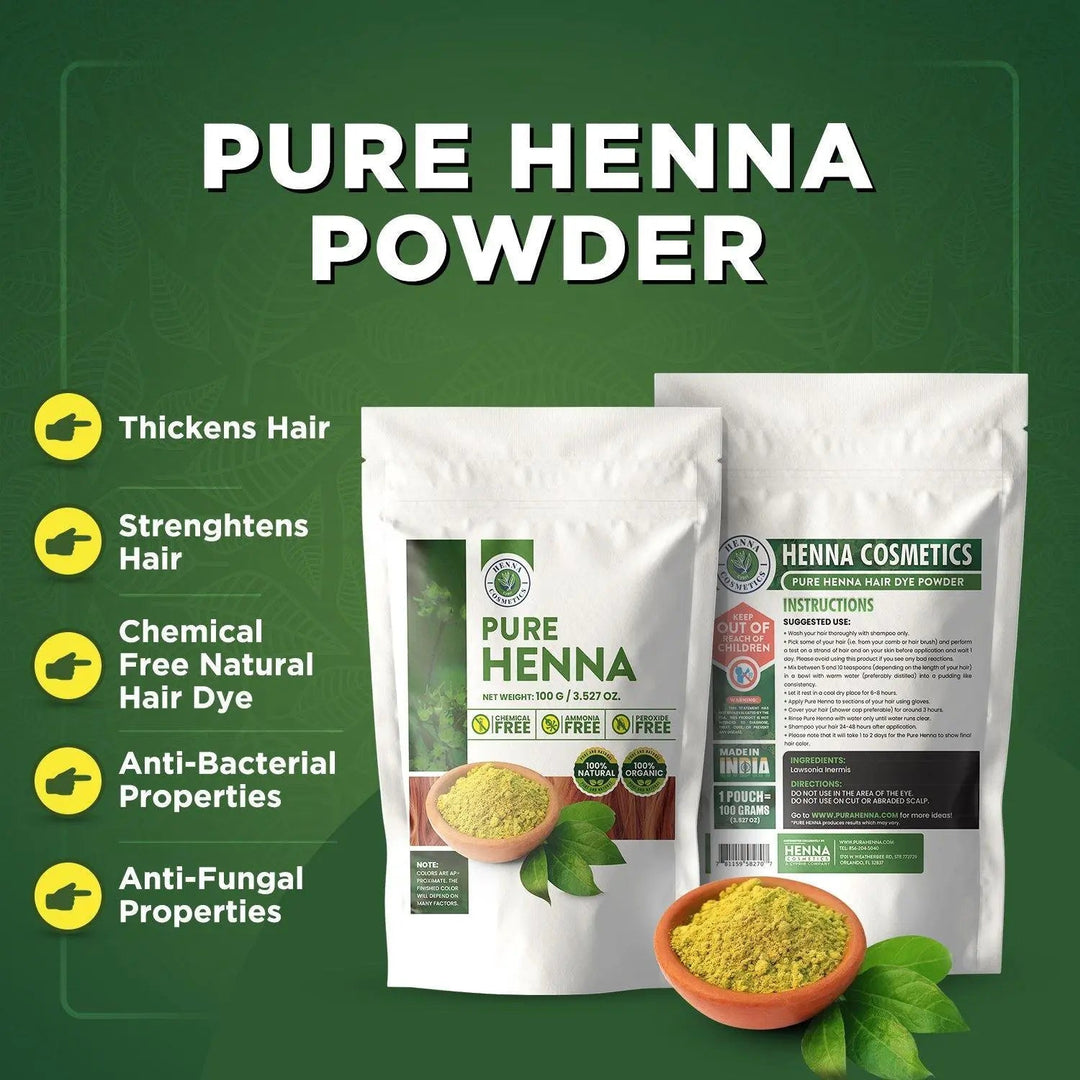 Pure Henna Powder For Hair Dye 50 Grams (1.76 Oz) Color: Brown, Red - Henna Cosmetics