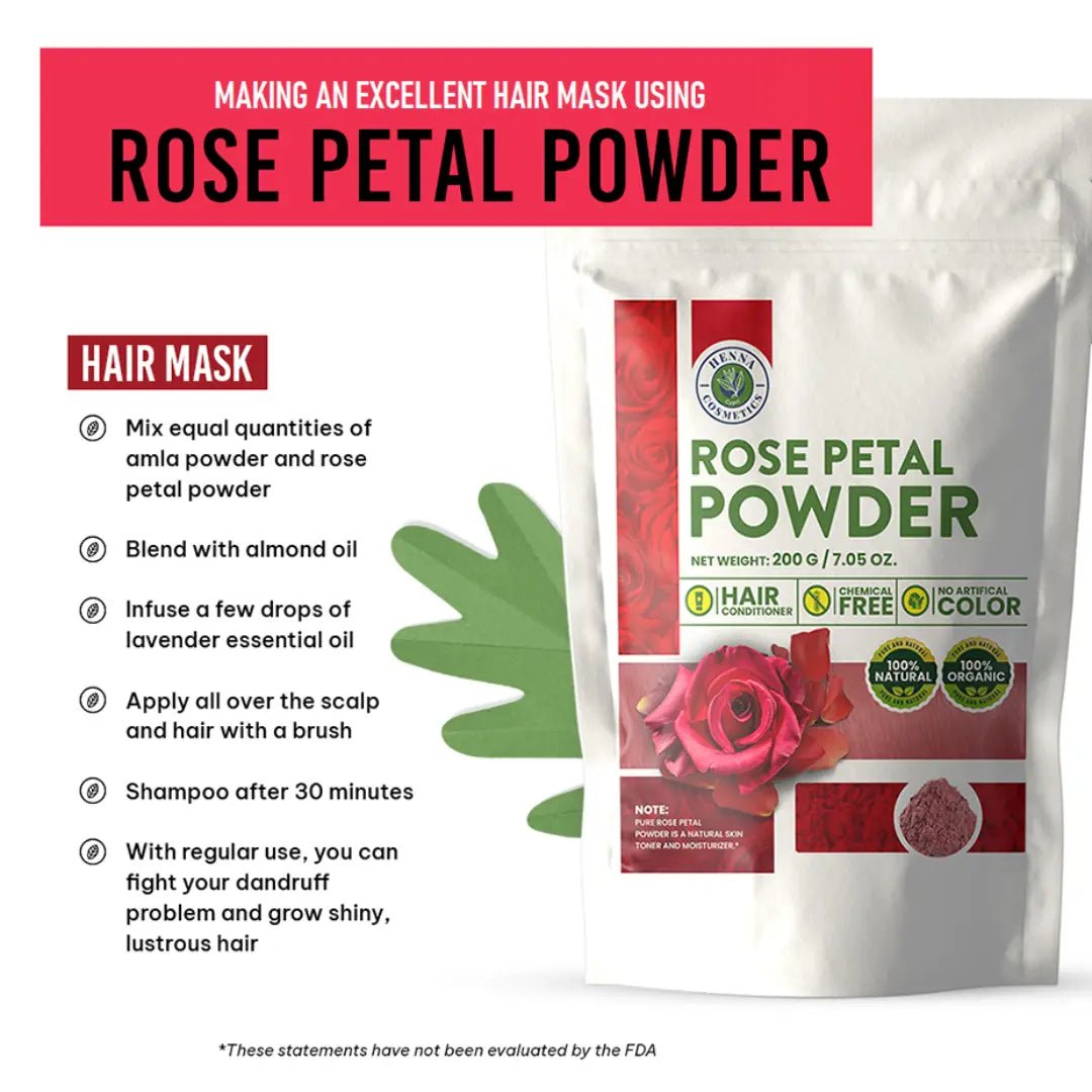 Rose Petal Powder 100 Grams (3.53 oz.) Skin and Hair Mask Formulation - Henna Cosmetics