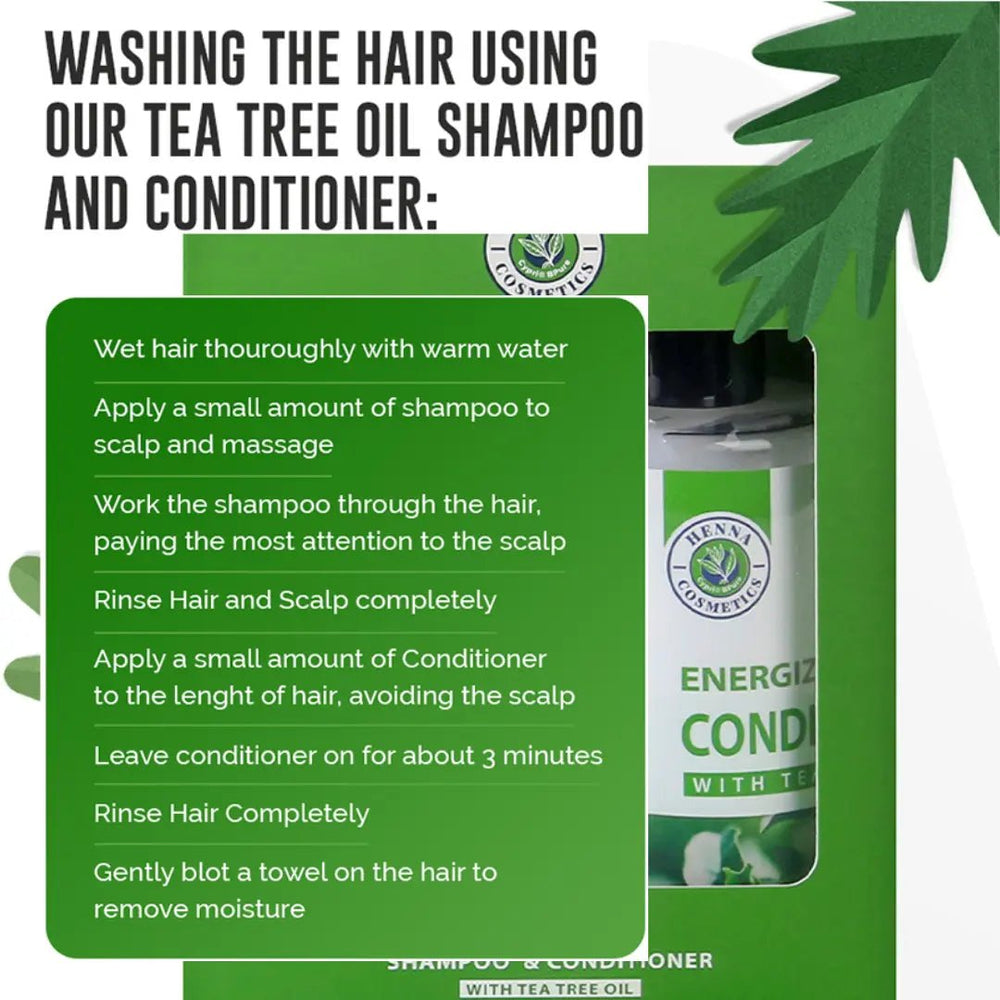 Tea Tree Oil Shampoo and Conditioner Set | Sulfate Free, Paraben Free  | 10.4 FL oz. Each - Henna Cosmetics