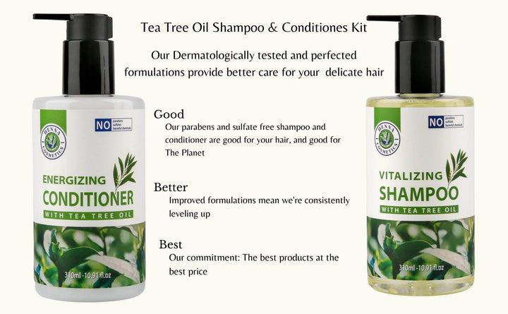 Tea Tree Oil Shampoo and Conditioner Set | Sulfate Free, Paraben Free  | 10.4 FL oz. Each - Henna Cosmetics