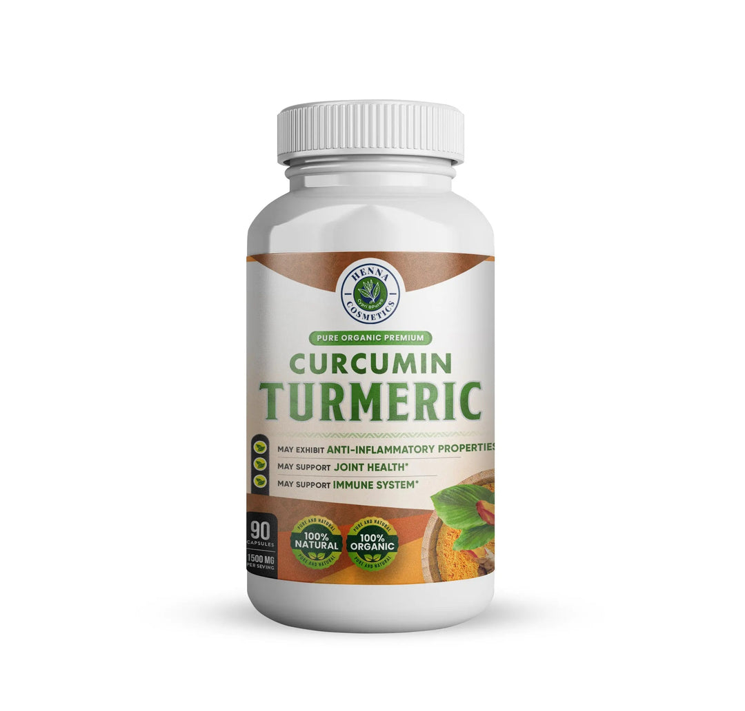 Turmeric Curcumin 1500 mg (90 Capsules) with Black Pepper - for Joints and Inflammatory Support - Henna Cosmetics
