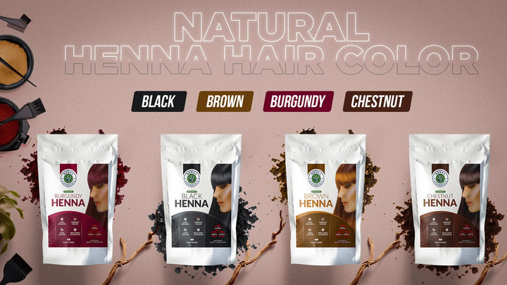 Black, Brown, Burgundy & Chestnut Natural Hair Dye Colors | Henna Cosmetics Natural Henna Hair Color | 100% Organic Hair Dye Henna Powder Mix with No Ammonia, Parabens or Sulfates – Henna-B