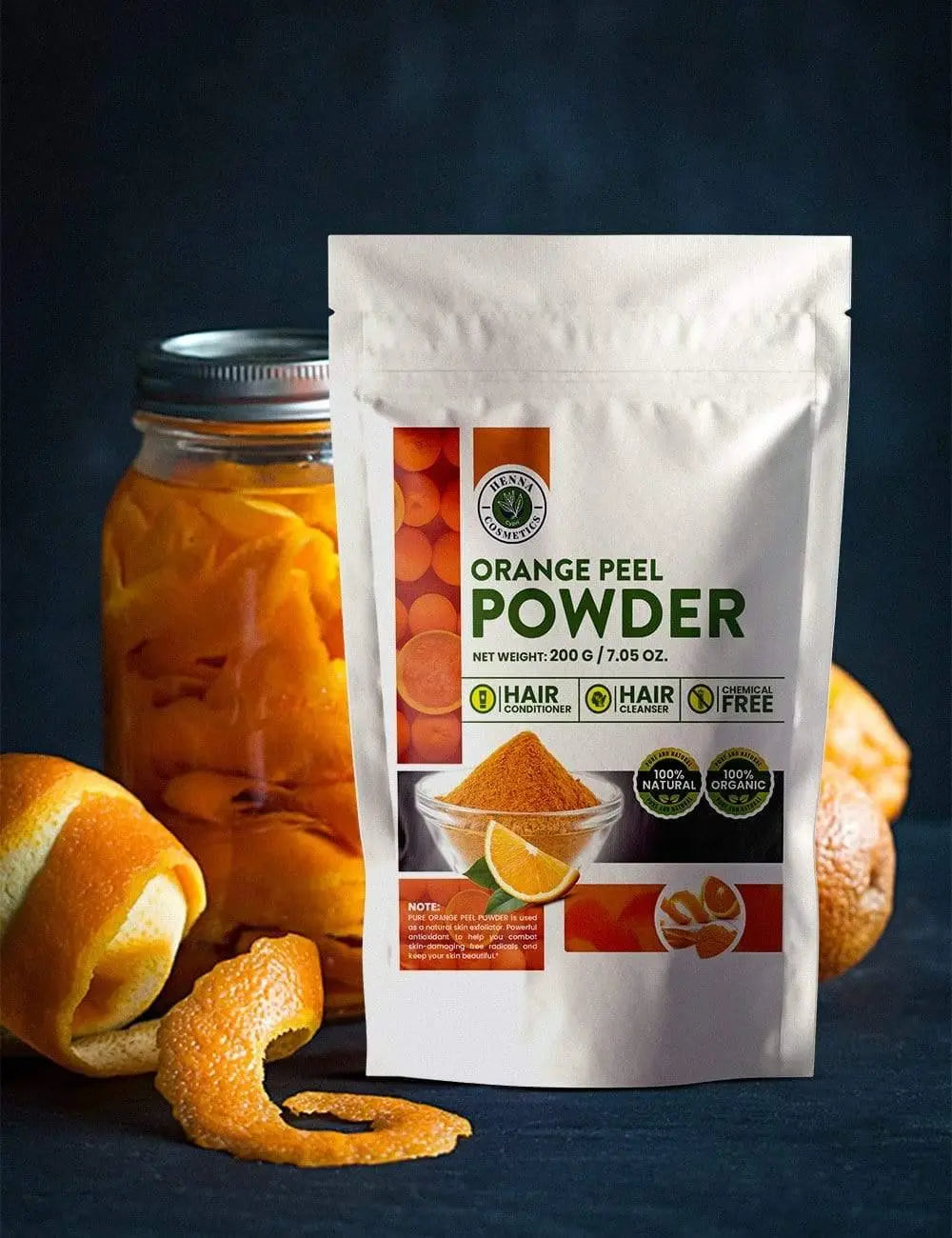 Orange Peel Powder for Hair and Skin Care | 200 Grams (7.05 Ounces) | 100% Natural, Pure, Organic Herbal Supplement | Henna Cosmetics - Henna Cosmetics