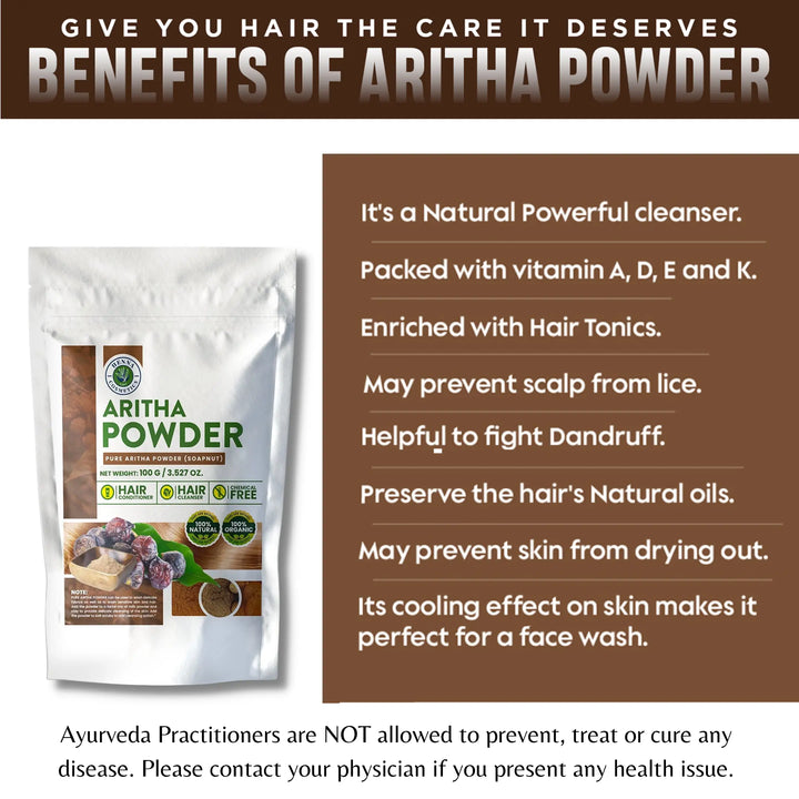 Soapnut Powder (Aritha) 100 Grams (3.23 oz.)  Hair & Skin Conditioner and Cleanser