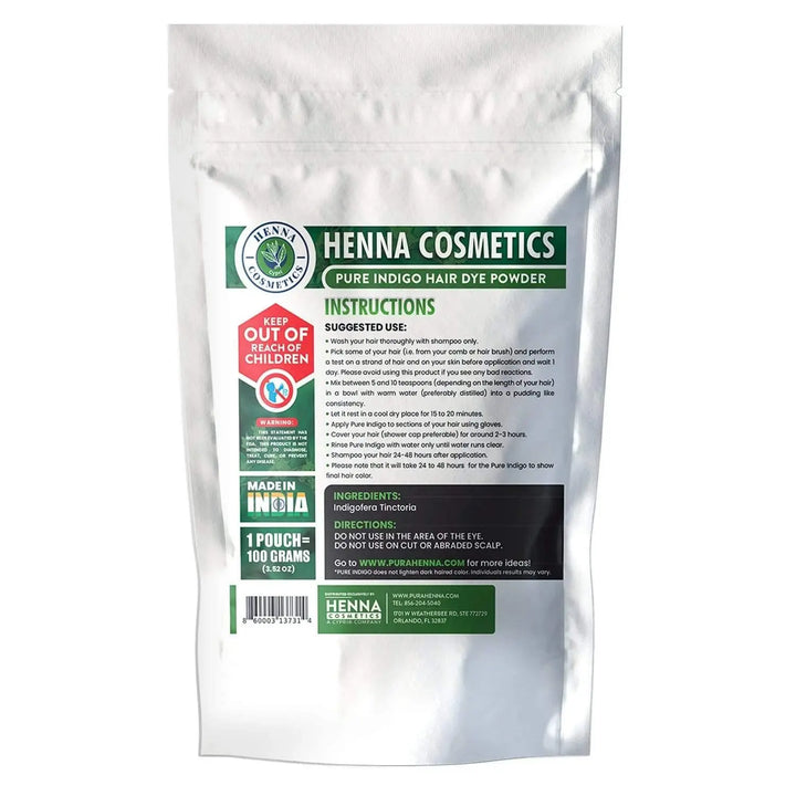 Indigo Powder For Hair Dye, 100% Organic Black, Coloring, For Use With Pure Henna |100 Grams/ (3.52 ounces)| Henna Cosmetics - Henna Cosmetics