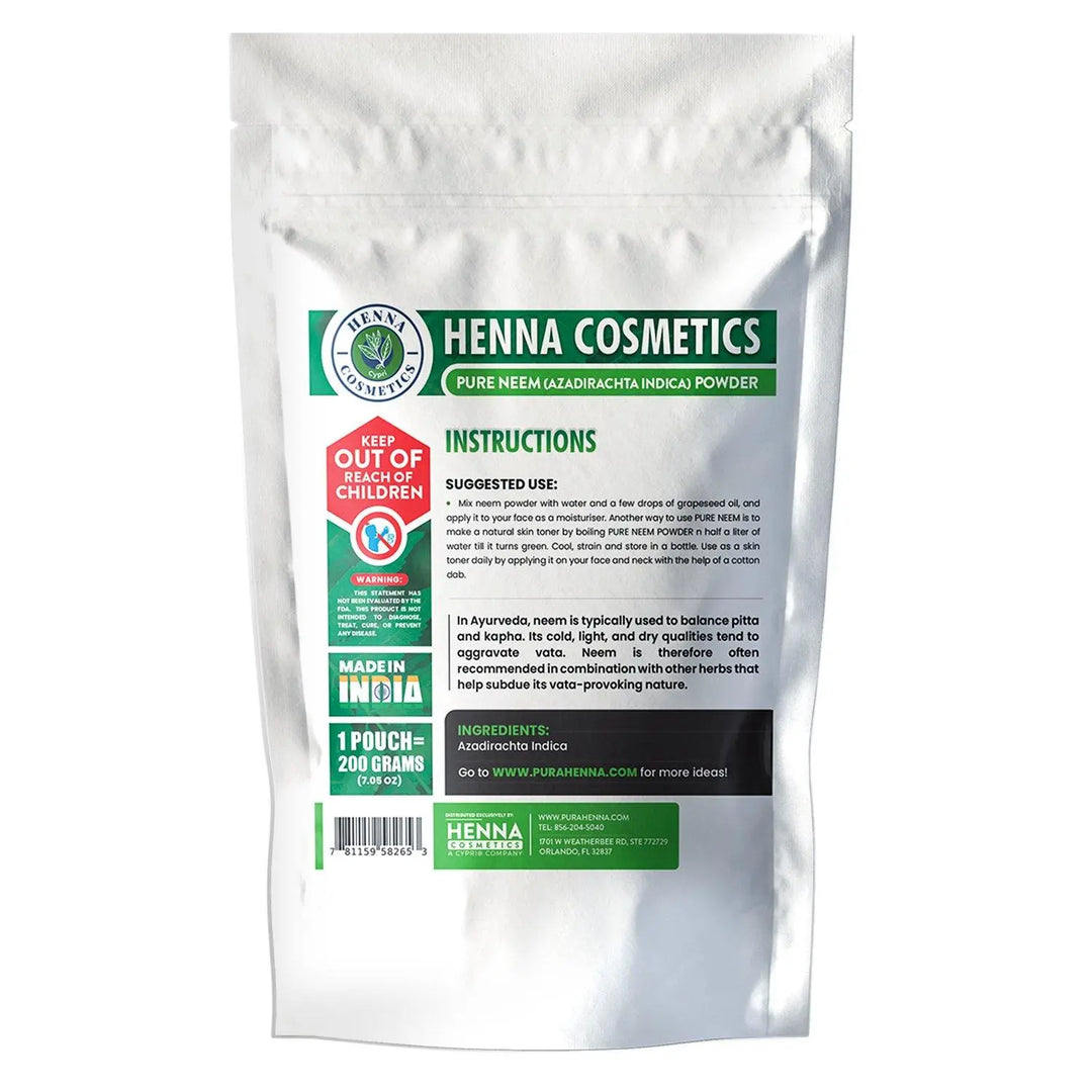 Neem Powder (Azadirachta Indica) |200 Grams/ (7.05 ounces)| 100%  Organic Supplement For Hair and Skin | Henna Cosmetics. - Henna Cosmetics Cypri®