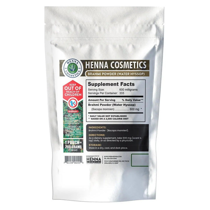 Brahmi Powder/Waterhyssop/Bacopa Monnieri, 100% Organic Pure, Natural Herbal Supplement |200 Grams/ (7.05 Ounces)| Henna Cosmetics - Henna Cosmetics