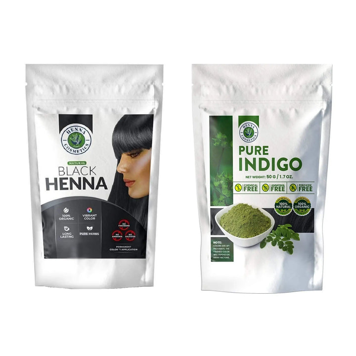 Black Henna Mix, Hair Dye 100 Grams + Pure Indigo Powder 100 Grams. (Bundle for Gray Hair)